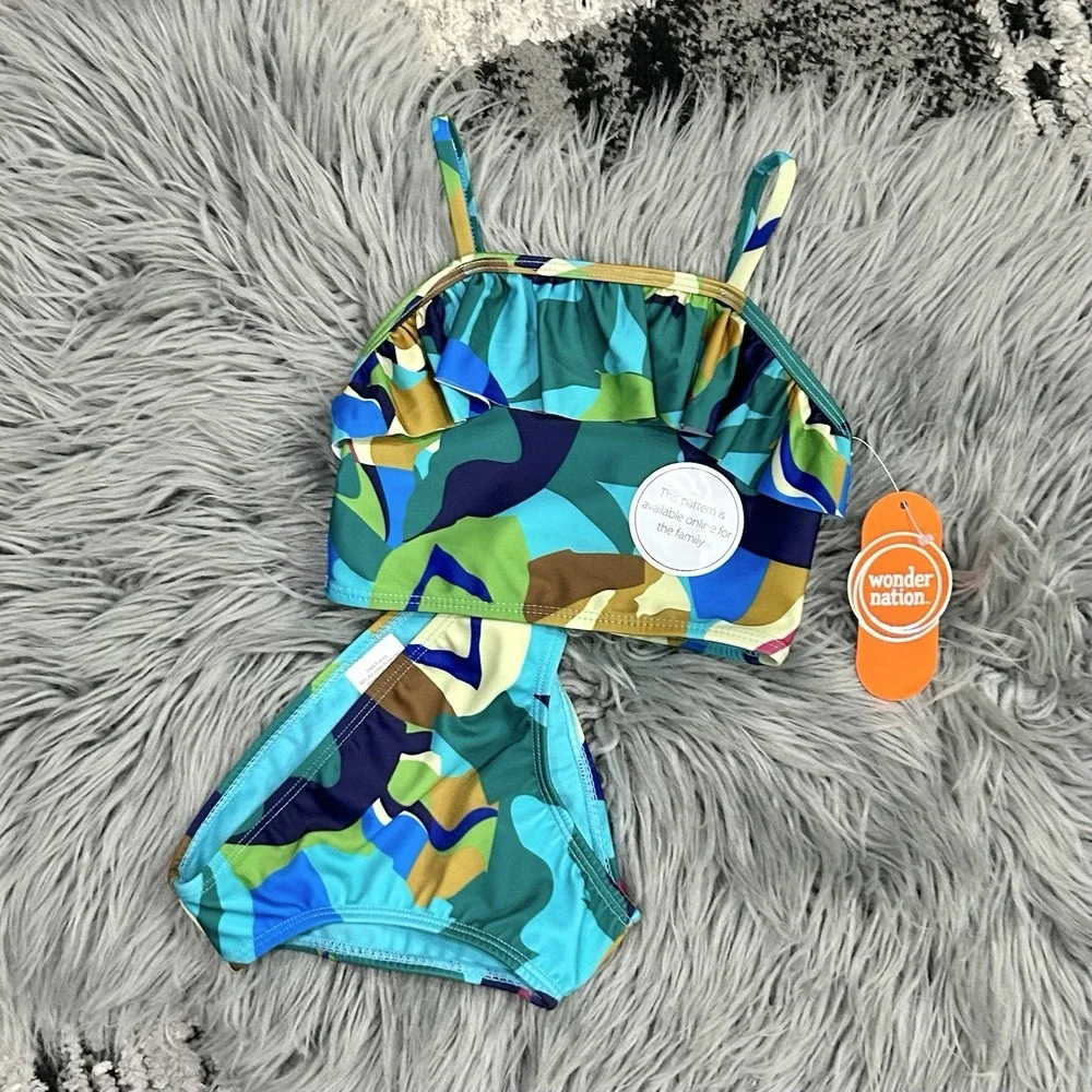 Girls 2-Piece Tankini & Bikini Swim Set Abstract Multicolor UPF 50+ 3T